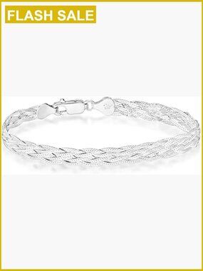 Tri-Color 18K Gold Plated 6-Strand Braided Herringbone Chain Bracelet 7.25 in